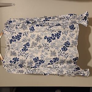 LOFT White and Blue Floral Blouse